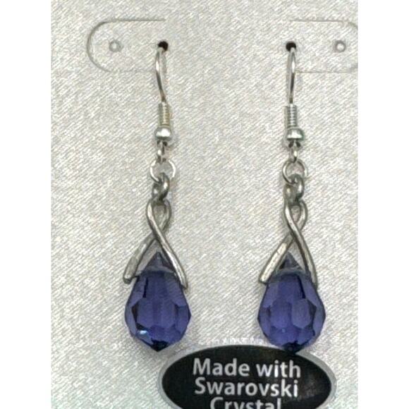 Swarovski Pierced Dangle Purple Silver Tone Earrings NIB - Picture 3 of 4
